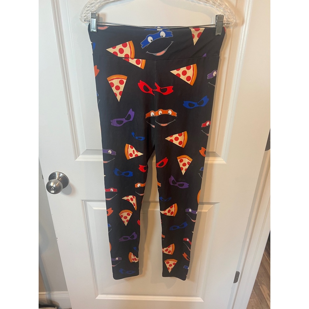 LuLaRoe Womens Leggings TMNT Pizza Character Print Black OS
